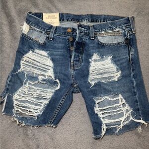 Hollister Men’s Slim Straight Distressed Denim Shorts - Dark Blue